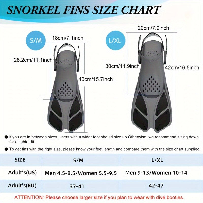 TEJ Snorkelling Fins Swim Flippers Short Adjustable Diving Travel