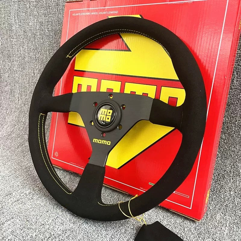 MOMO BLACK EDITION 350mm/14inch MOD07 Flat bracket Suede Steering Wheel
