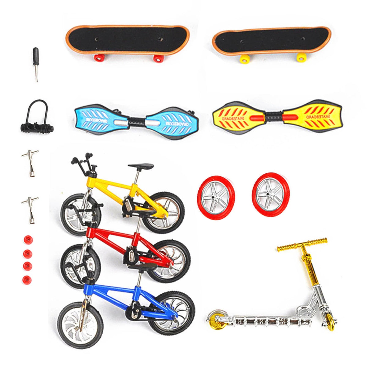18 Pcs Mini Finger Scooter Bike Fingerboard Skateboard Two Wheels Toys Set Gift