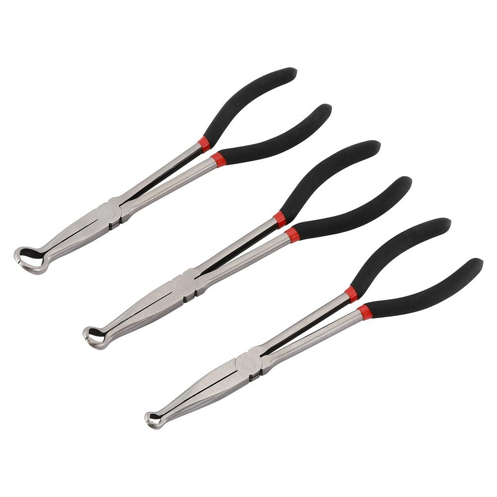 3X 280mm 11'' Long Reach Pliers Set Bent Tip Mechanic Hose Gripper