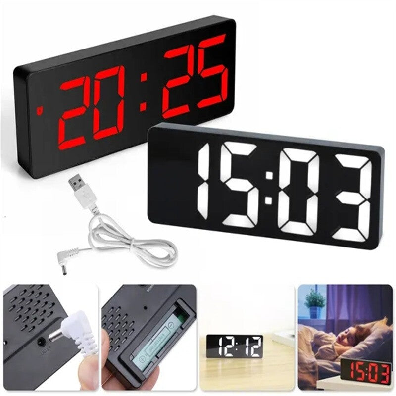 Alarm Clock Led Display Digital Mirror Voice Clock Battery/Plug-In Dual Purpose