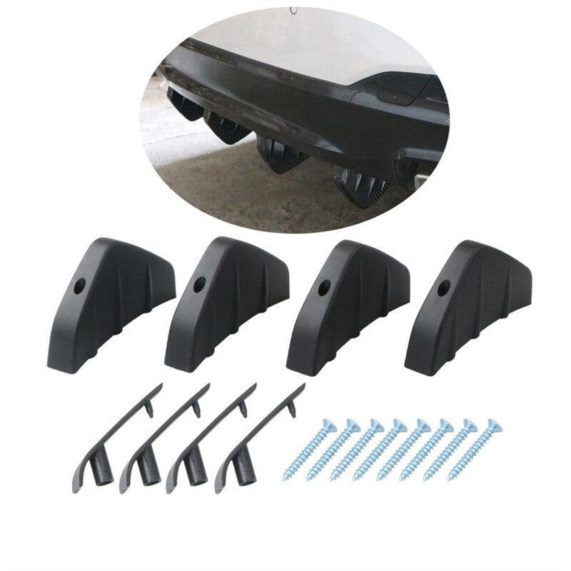 Universal 4 Shark Fins Wing Car Rear Bumper Lip Diffuser Splitter Spoiler Black