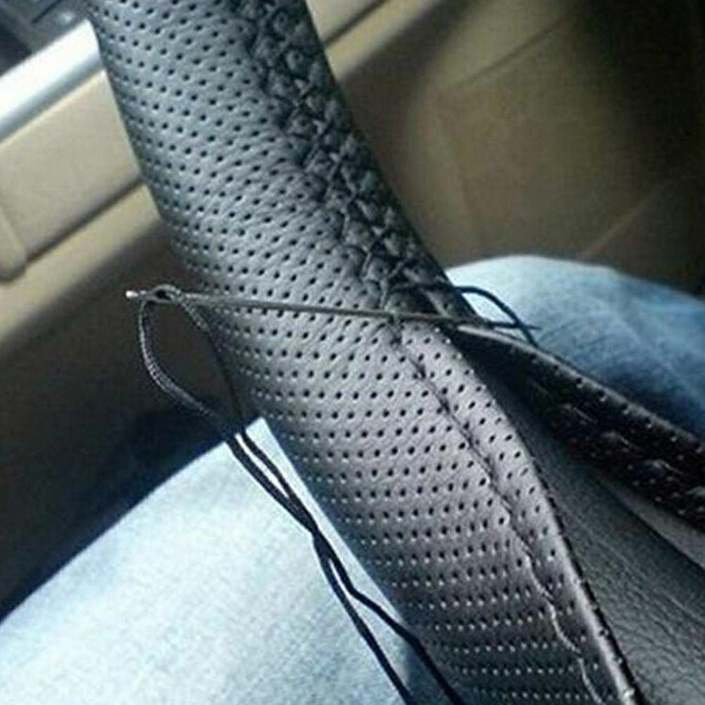 New Leather DIY Car Steering Wheel Cover Anti-slip For 15"/38 cm Dia Black