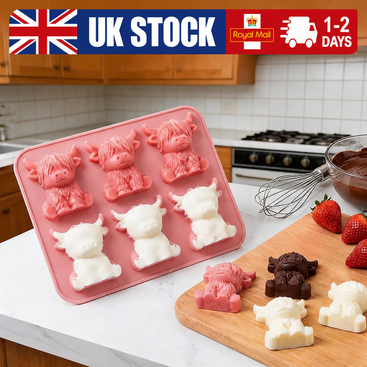 Mini Highland Cow Ice Cube Mold, Cute 3D Highland Cow Silicone Ice Cube Tray