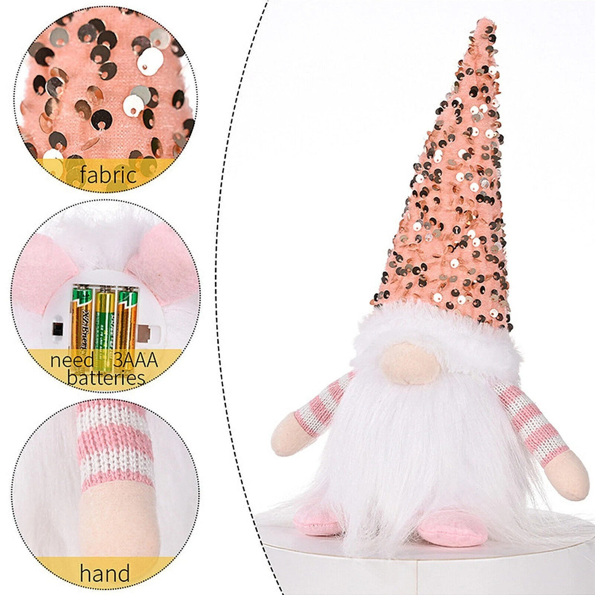 3x LED Christmas Gnomes Plush Gonk Santa Doll Dwarf Elf Xmas Ornament Decor Gift
