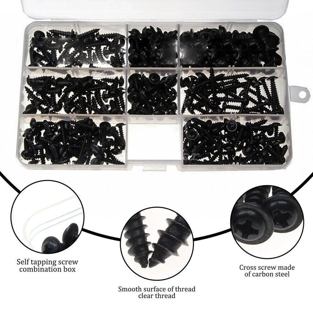 340Pcs Phillips Self Tapping/Drilling Black Screws Wafer Head for Timber & Metal