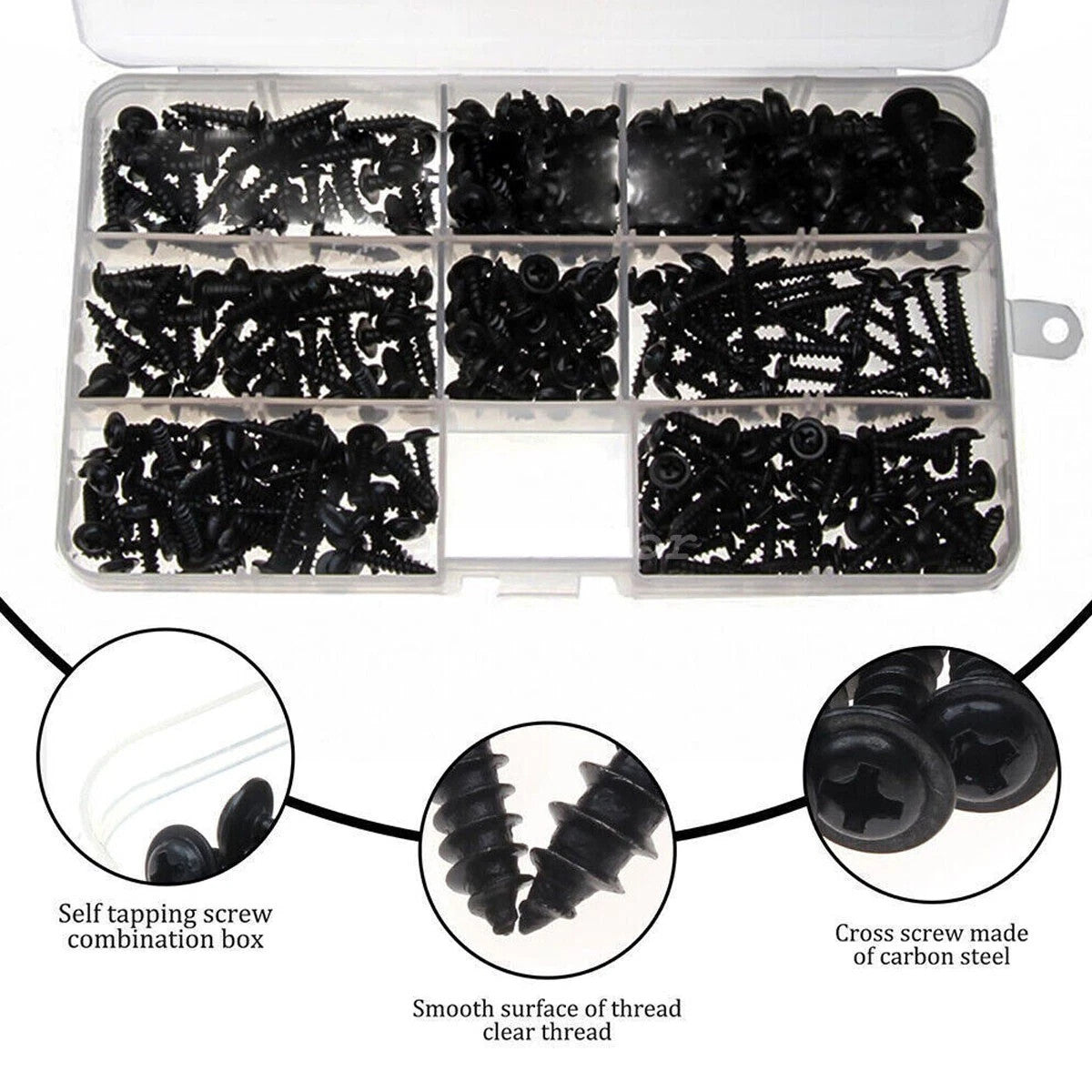 340Pcs Phillips Self Tapping/Drilling Black Screws Wafer Head for Timber & Metal