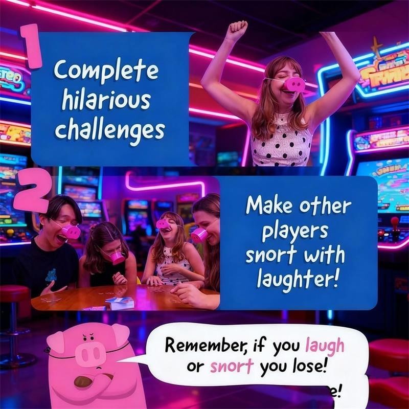 The You Laugh You Lose Party Game, Pig Nose Card Game with 150 Challenge Cards