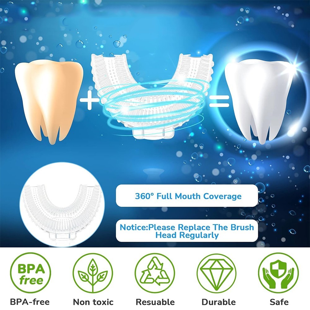 360° U-Shaped Ultra Sonic Electric Toothbrush Automatic Blue Light For Adults