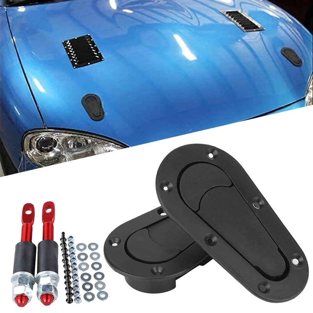 UK Motorsport Quick Release Bonnet Catches Plus Flush Locking Pin Kit Black Aero