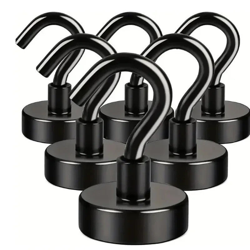 6pcs black magnet hooks, 16 pound strong magnet hooks, heavy duty epoxy coating
