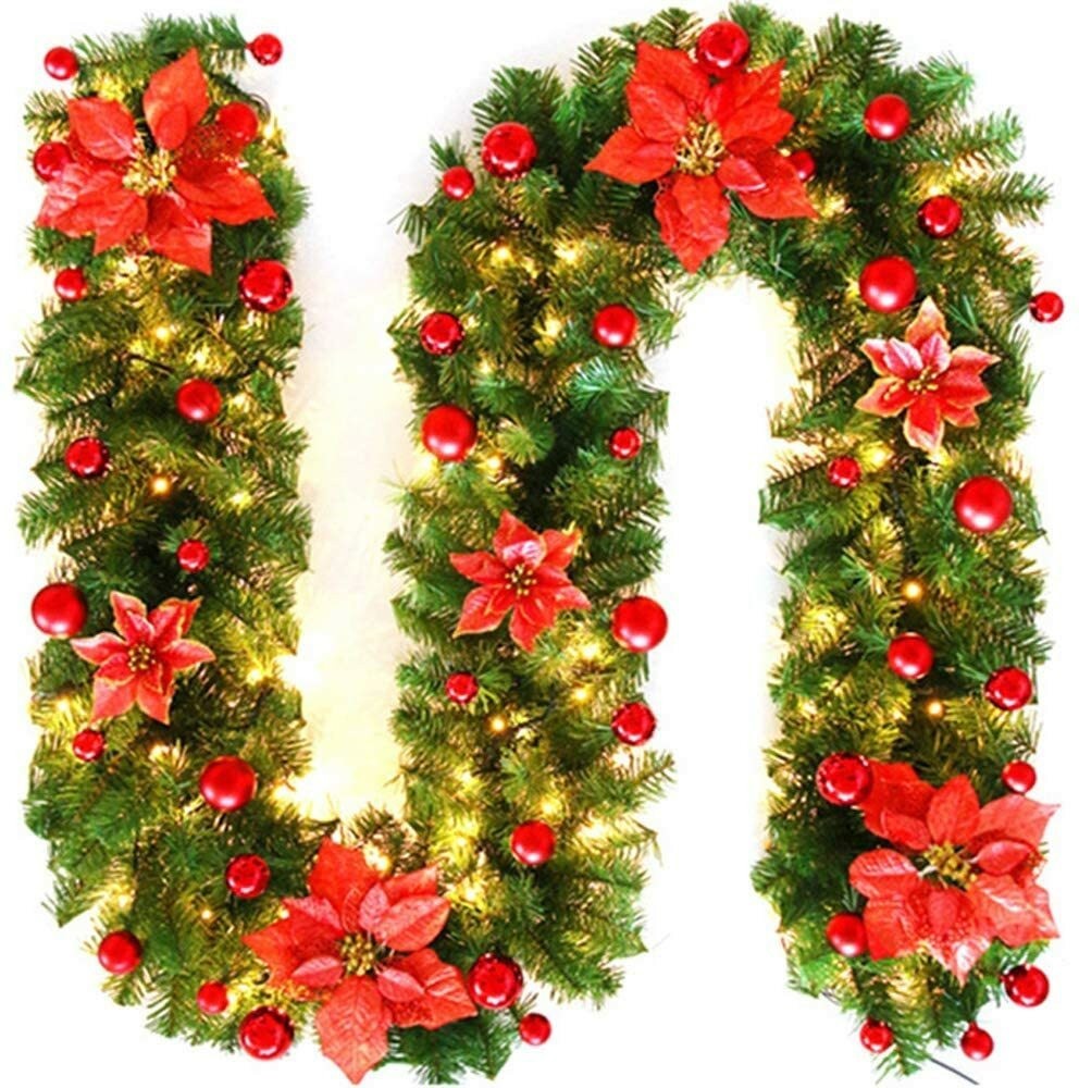9ft Christmas Garland Decorations Fireplace Stair Artificial Wreath Bushy Pine