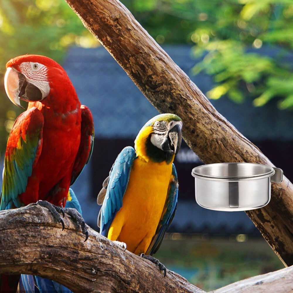 2 Sets Stainless Food Pet Bird Water Feeder Bird Bowl for Feeding Parrots