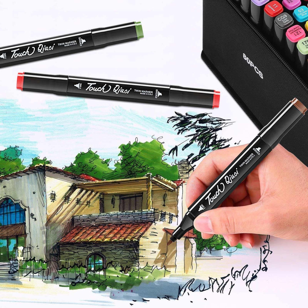 80x Colouring Pens Dual Tip Markers Felt tip Fine Broad Art Set for Adults Kids