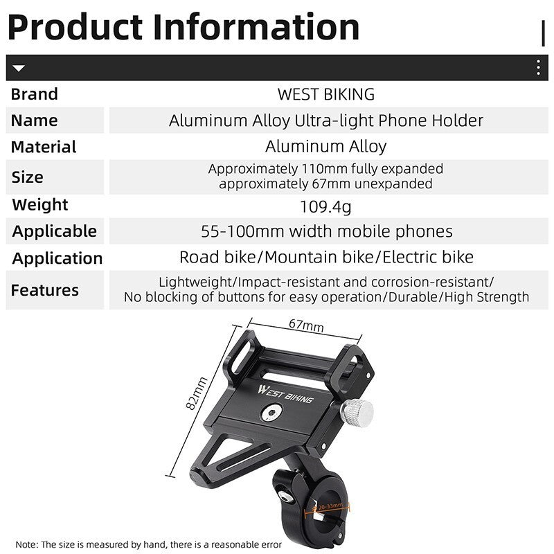 WEST BIKING Aluminum Alloy Bike Bicycle Handlebar Mobile Phone Holder Rack Mount