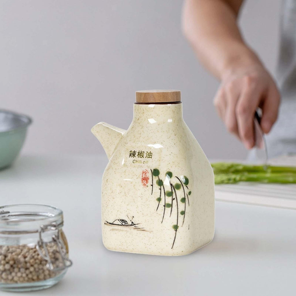 Large Oil Bottle Ceramic for Cooking and Barbecue Pourer Soy Sauce Dispenser