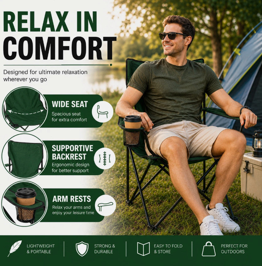 Foldable Camping Chair Portable Lightweight Outdoor Garden Beach Picnic Chair