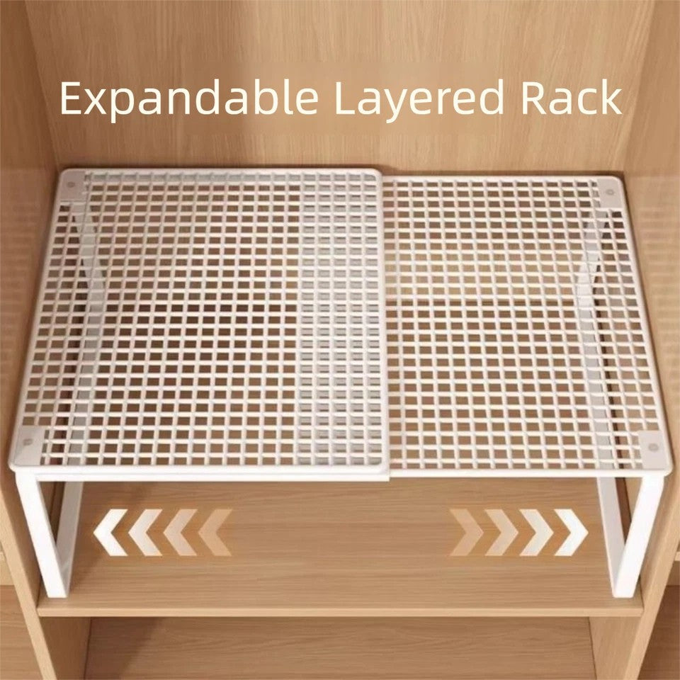 Metal Closet Shelf Adjustable Stackable Shelves DIY Wardrobe Organizer Cabinet