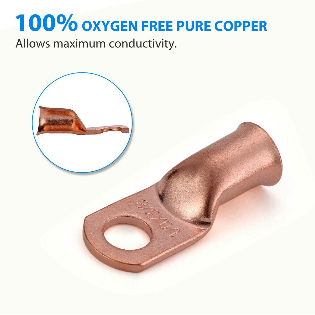 10pcs 1/0 AWG Gauge Copper Lugs w/ RED & BLACK Heat Shrink Ring Terminals