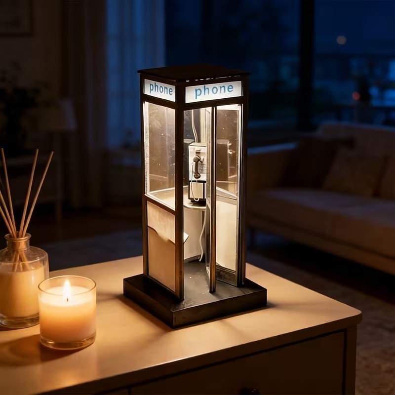 Retro Vintage Tall Phonebooth Lamp, Night Lamp Telephone Booth, LED Desk Lamp