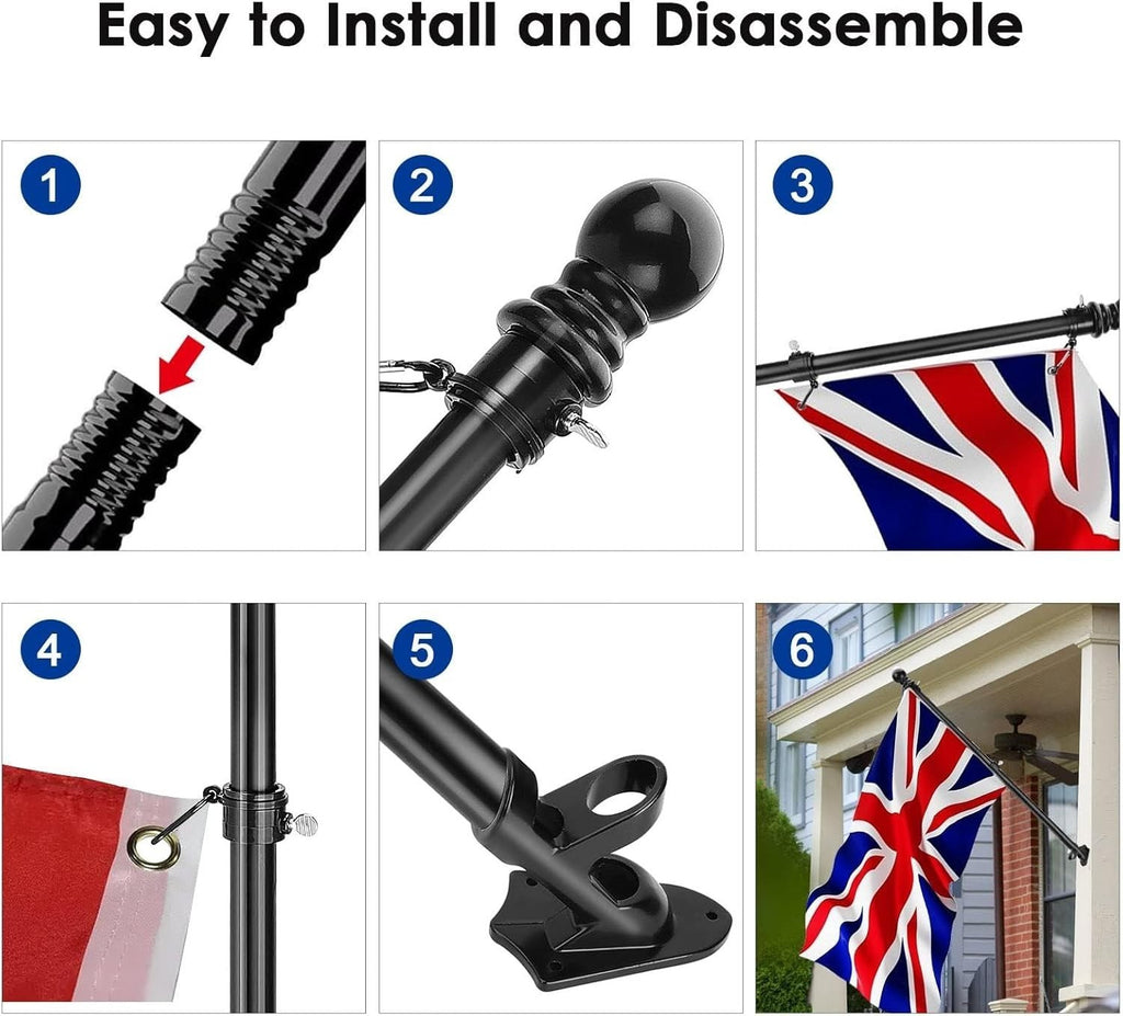 Wall Mounted Mount Telescopic Flag Pole Top Ball Aluminum Flag pole