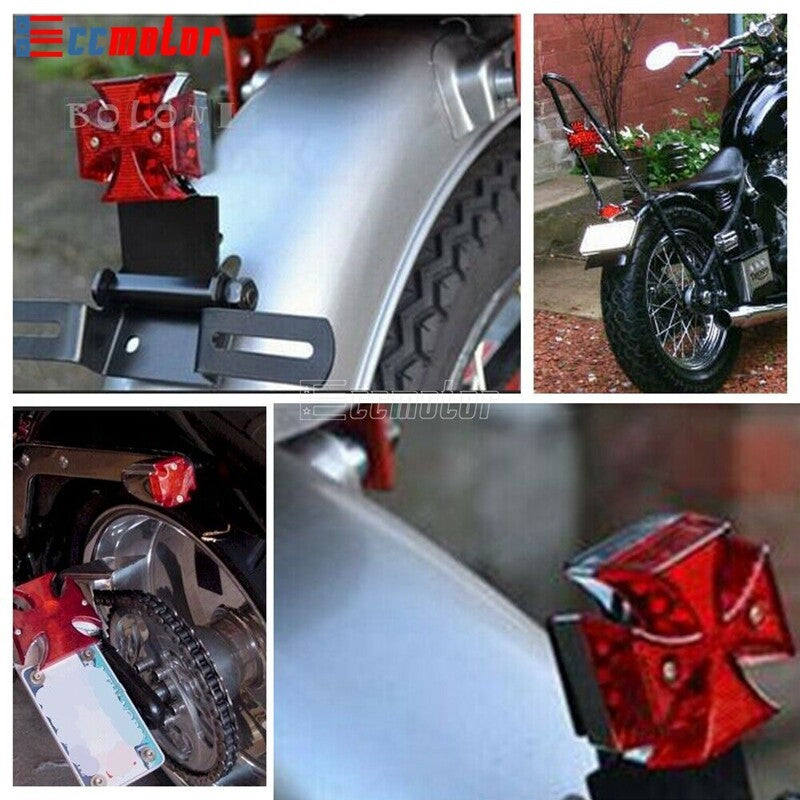 Maltese Cross LED Brake License Plate Tail Light For Motorcycle
