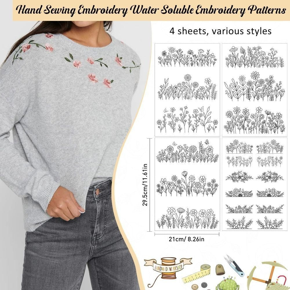 Stick and Stitch Embroidery Stabilizer, 4 Sheets Water Soluble Dissolvable Paper