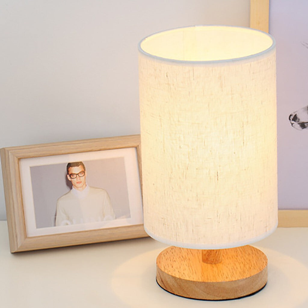 Nordic Style Solid Wood Fabric Table Lamp Bedroom Living Room Dimmable