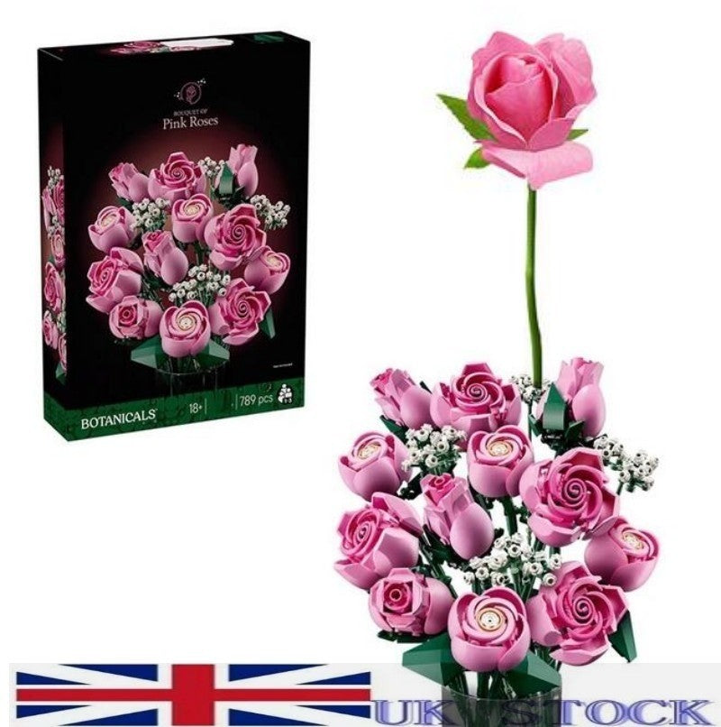 NEW Botanicals Pretty Pink Roses Bouquet Floral Decor 10374 Bricks Display Gifts