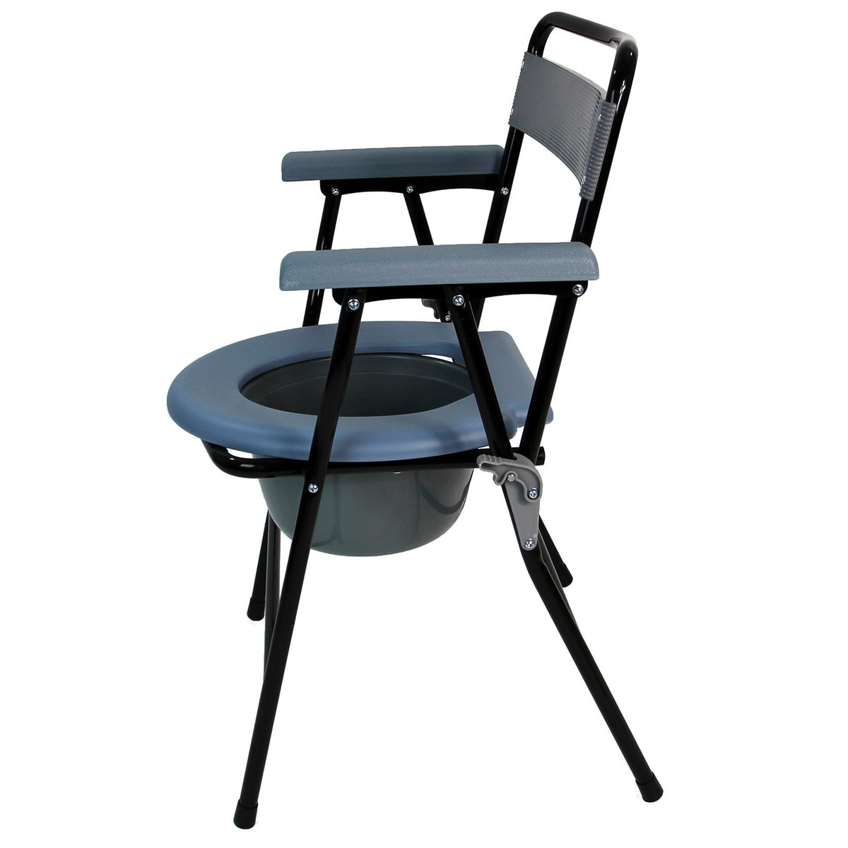 Portable Folding Steel Commode Chair Toilet 4 Litre Pail Safety Lock Design