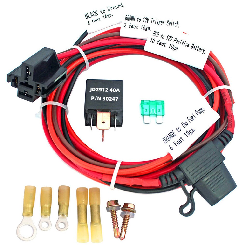 12V Universal Fuel Pump Relay Kit with Complete Wiring Harness for Automotiv