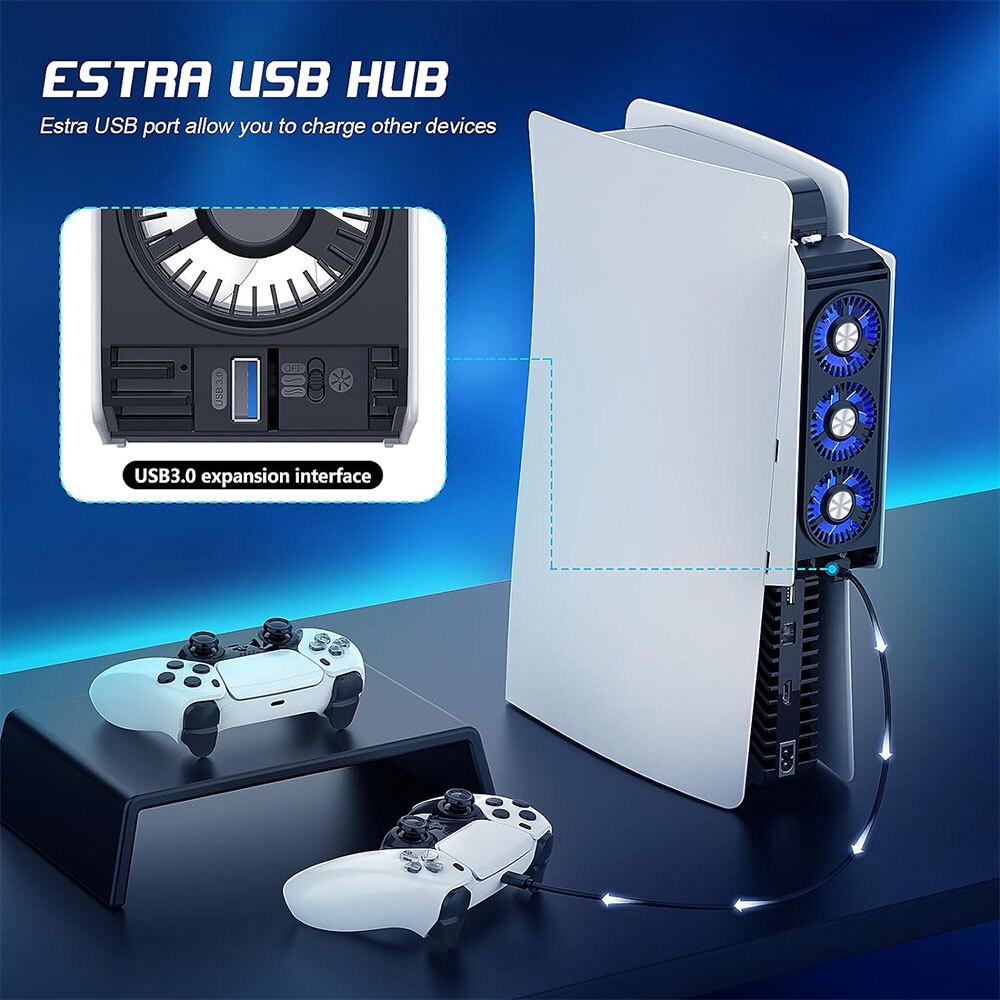 LED Turbo Cooling Fan for PS5 PlayStation 5 Console, 2 speed, USB 3.0 UK Seller