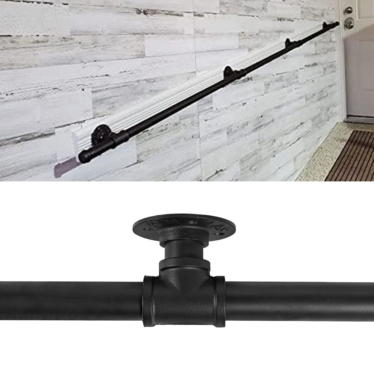 Industrial Pipe Stair Handrail Wall Mounted Grab Rail Staircase Banister Support