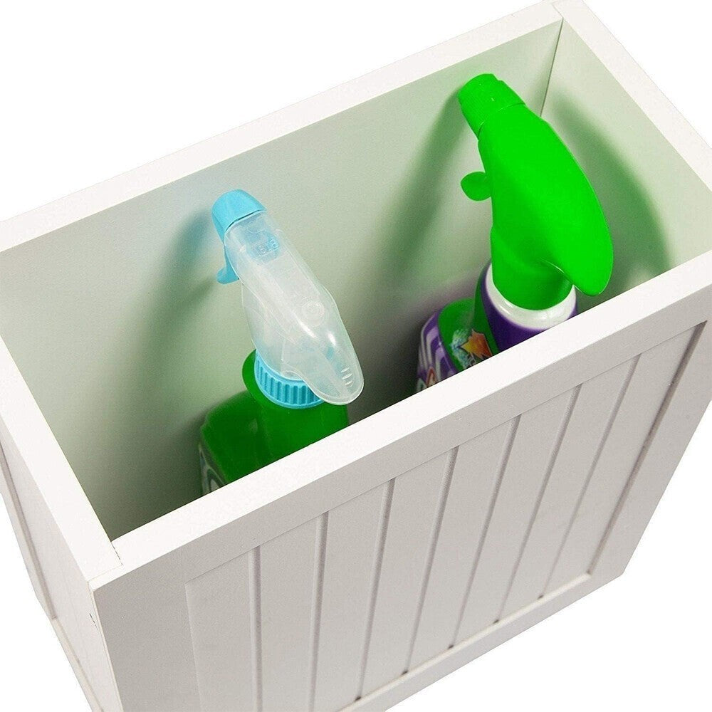 White Slimline Shaker Unit Multi purpose Bathroom Toilet Roll Storage Tidy Box