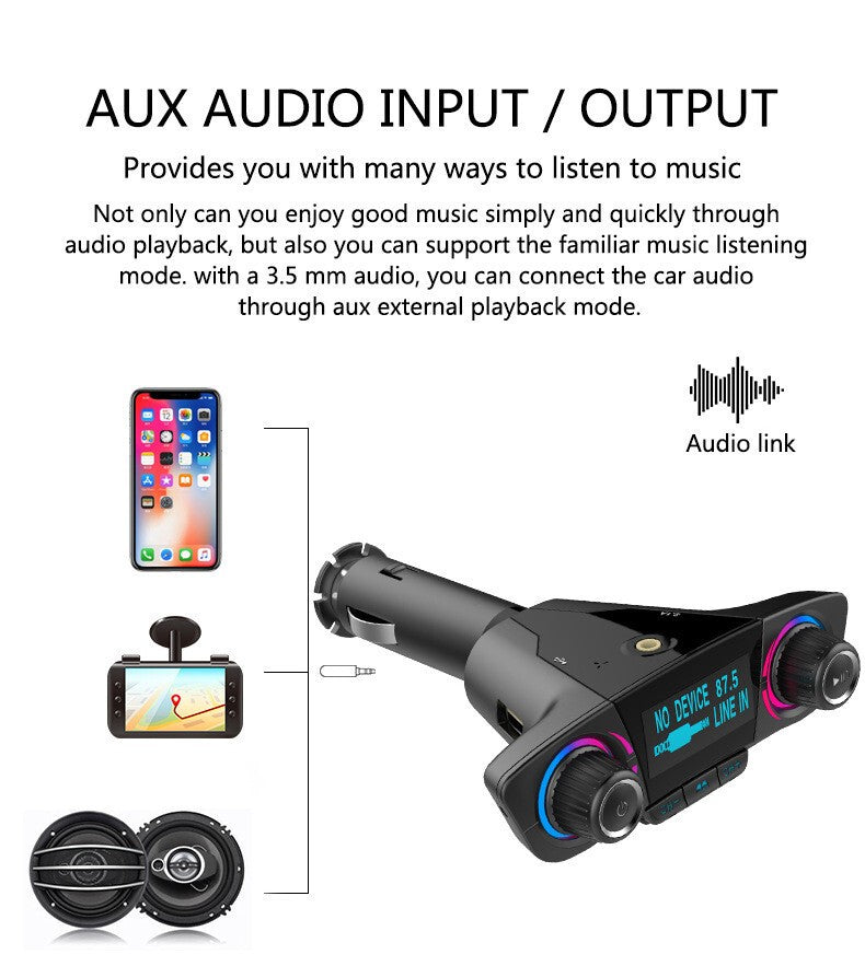 Car Wireless Bluetooth MP3 FM Transmitter AUX Audio Stereo Adapter 2 USB Charger