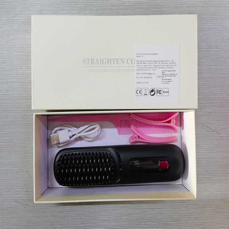 Go Brush Pro, Cordless Hair Straightener Comb, Ionic Heated Hair Brush, Ceramic~
