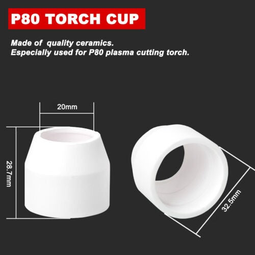 70pcs P80 Plasma Cutter Torch Electrode Cups Tip Welding Consumables