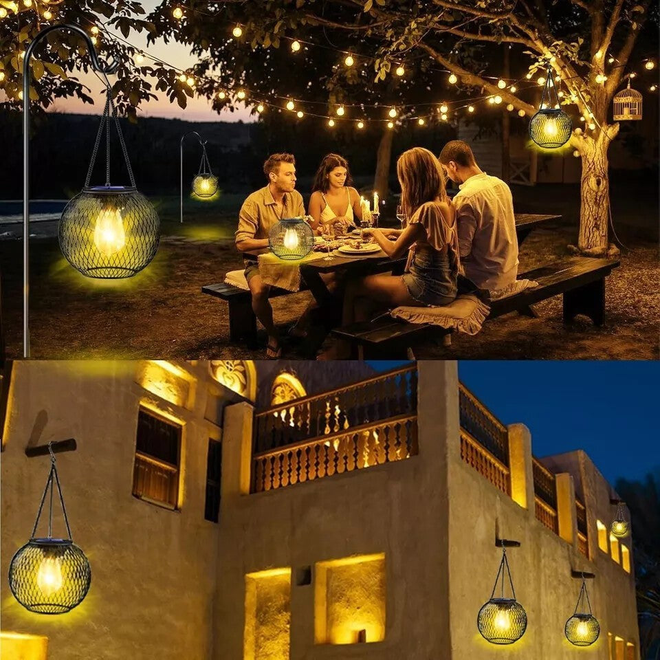 2x Solar Powered LED Hanging Lantern Lights Waterproof Outdoor Garden Lawn Lamp