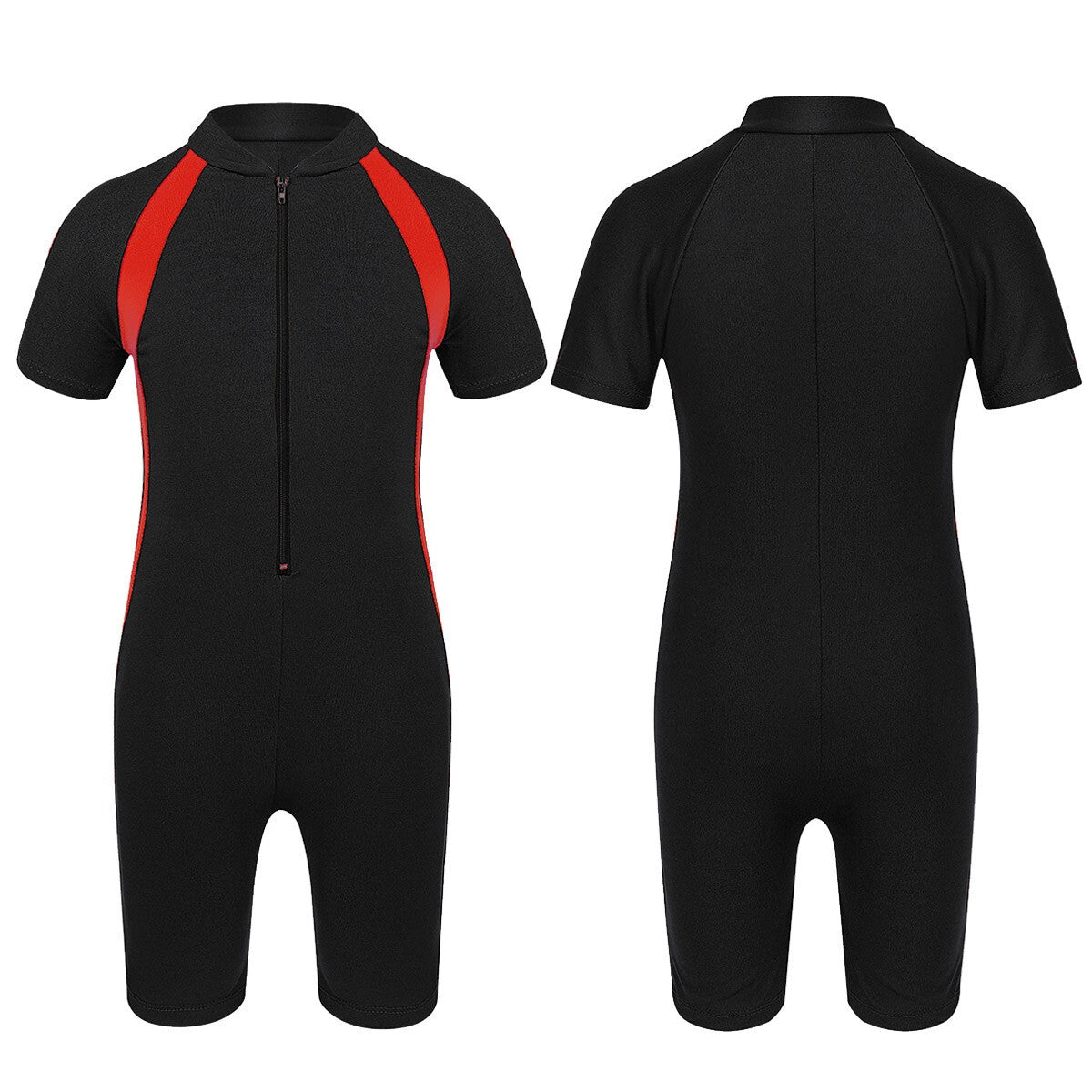 Boys&Girls Short Sleeves Zippered Swimming Costume Swimsuit Rash Guard