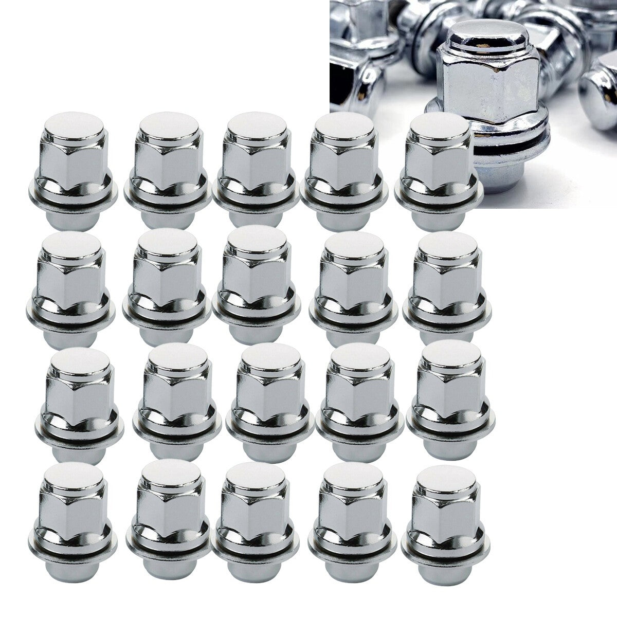 20x For Toyota XF OE Style Alloy Wheel Nuts M12 X 1.5 Chrome 21MM Hex Nut Flat