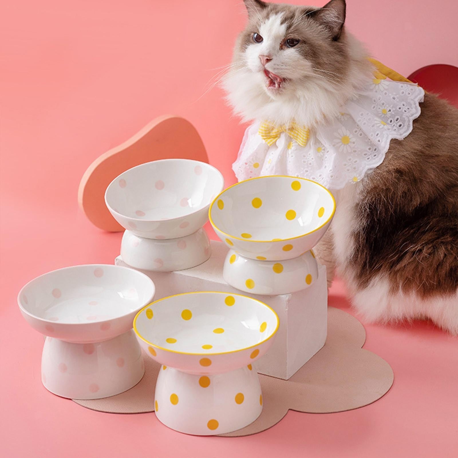 Ceramic Tilted Raised Cat Food Bowl Slant Porcelain Pet Cat Dish Snack Bowl