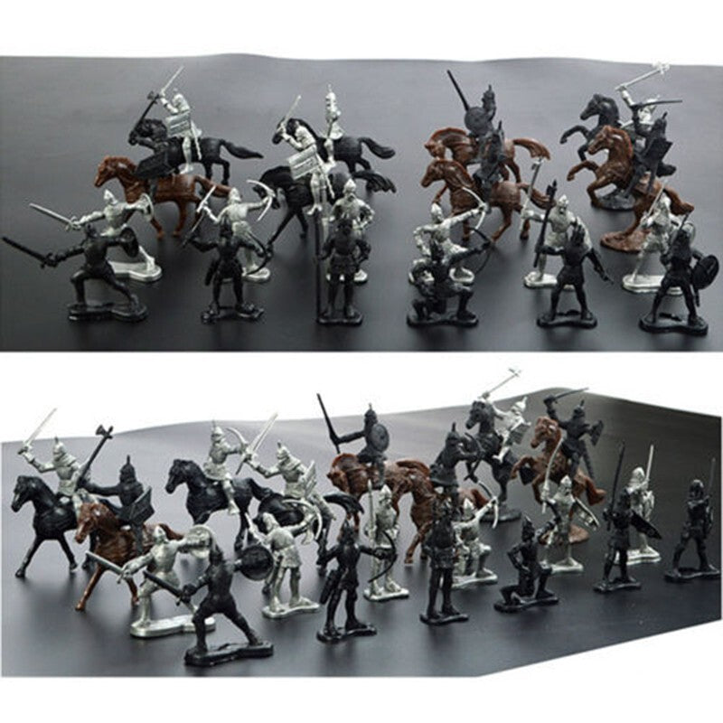 28PCS Medieval Knights Warriors Horses Soldiers Figures Model Playset Kids Toy