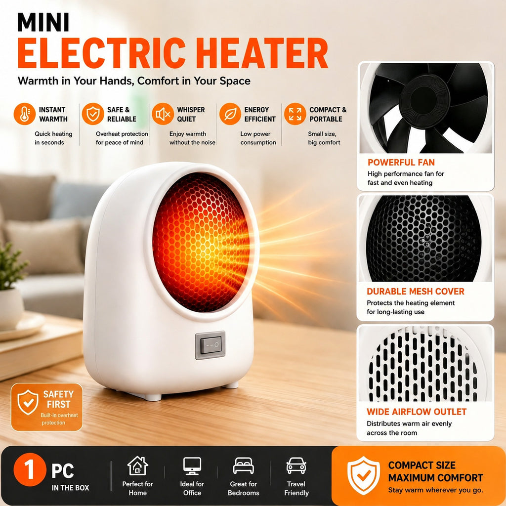 400W White Electric Heater Portable Desktop Fan Heating Warmer Home Office