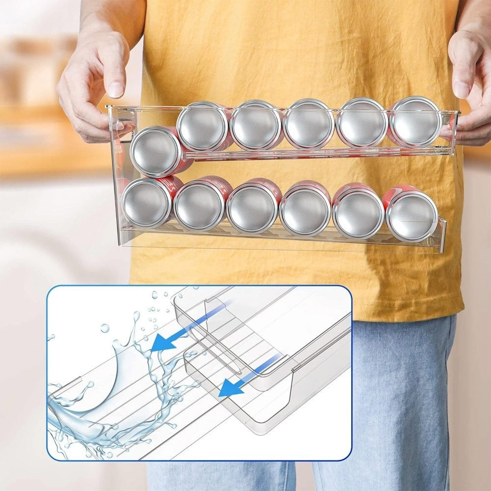 Double Layer Soda Can Dispenser Drink Beer Beverage Storage Rack Holder Shelf
