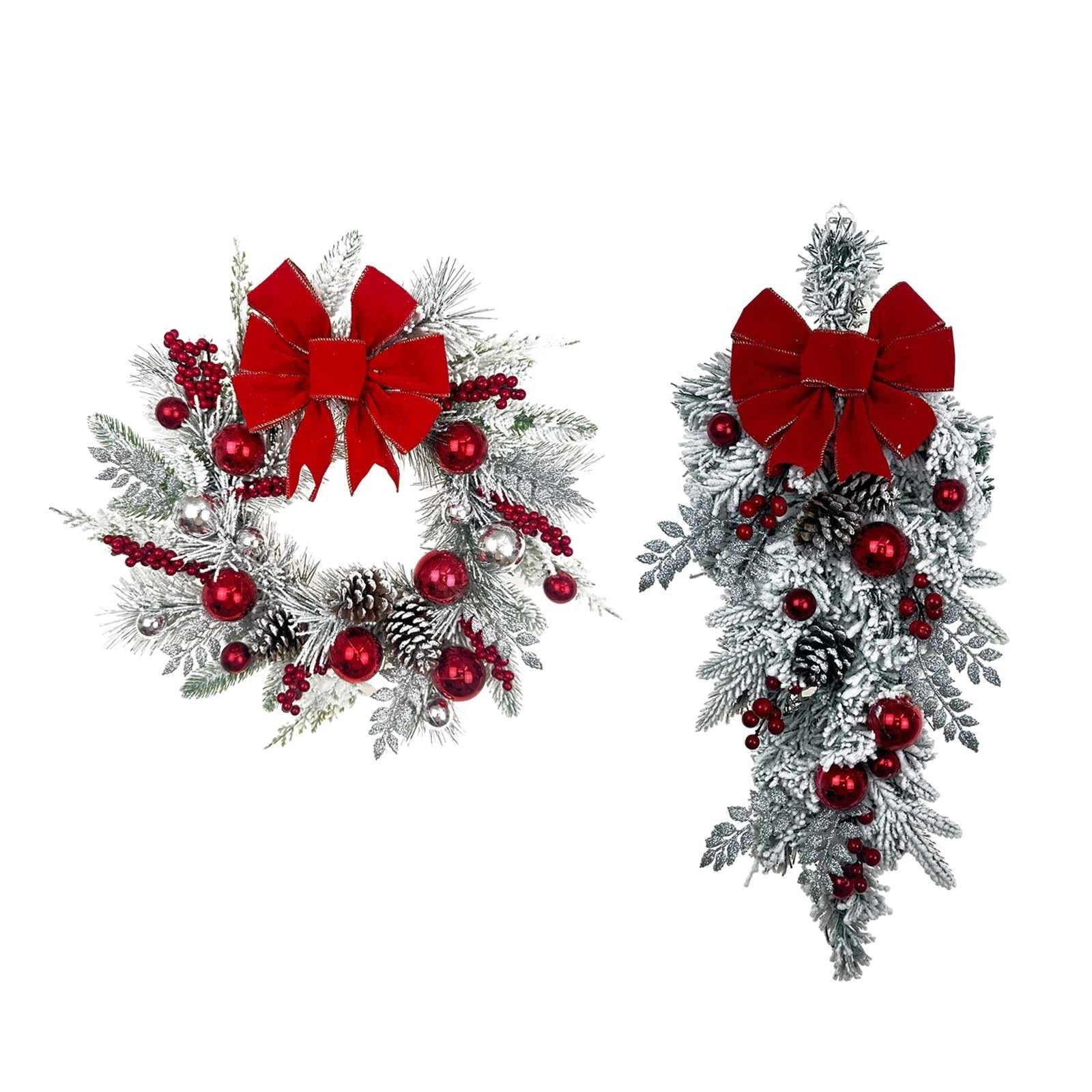 Snowy Christmas Wreath Artificial Wreath Front Door Winter Wreath for Festival