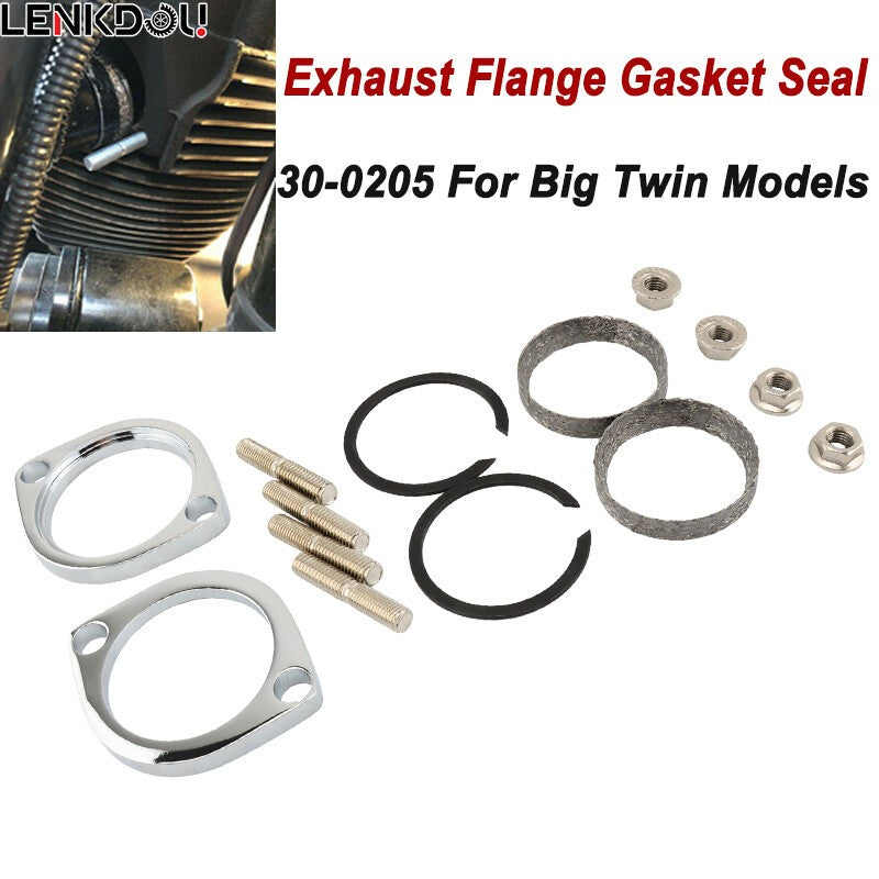 For Harley Big Twin Exhaust Flange Install Kit Pair Flanges Gaskets Nuts Washers