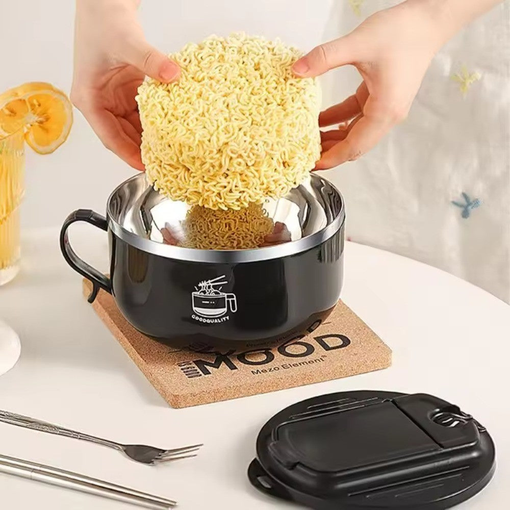 Instant Noodle Bowl with Chopsticks and Fork Stainless Steel Ramen Bowl 1300ml