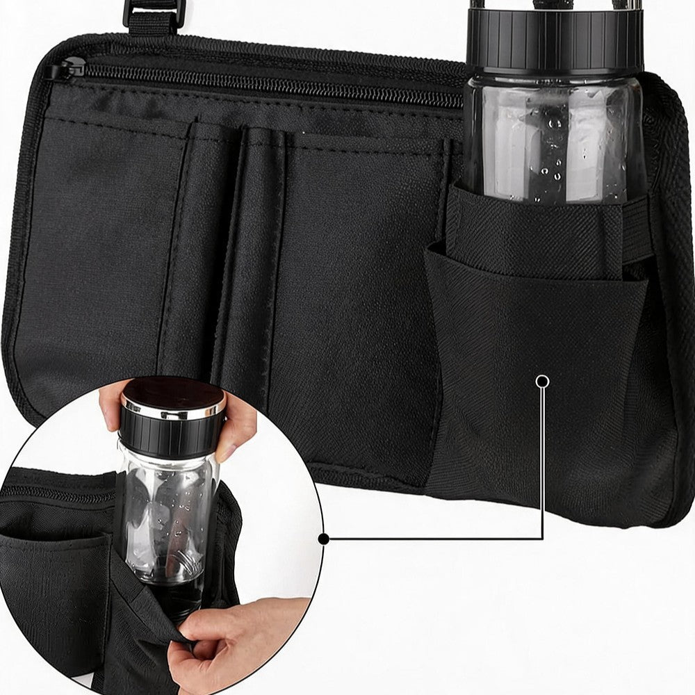 Wheelchair Armrest Side Storage Bag Cup Holder Multi Pocket Organiser Accessory