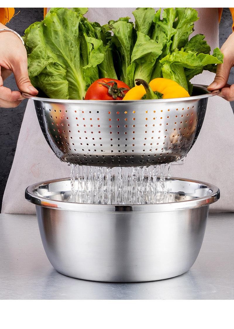 28cm Kitchen Multi-functional Stainless Steel Basin With Filter Grater Bowl Set