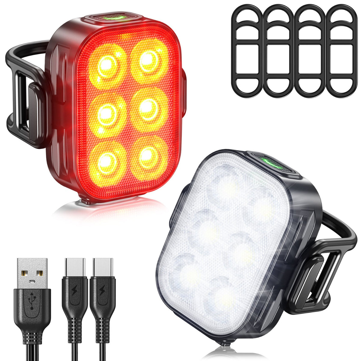 Bike Lights Night Warning Lights Rechargeable Bicycle Lights Front+Rear